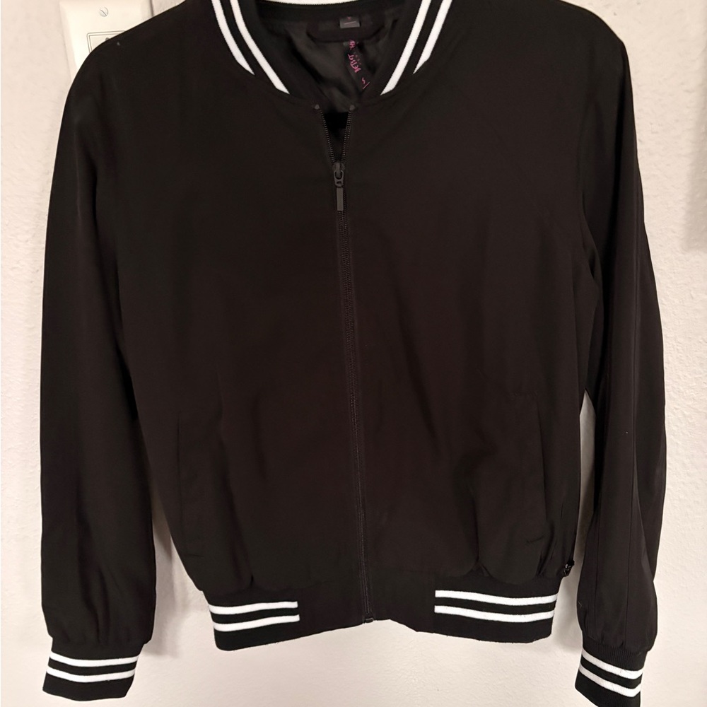 Betsey Johnson Black Jacket with White Trim and Pink Logo